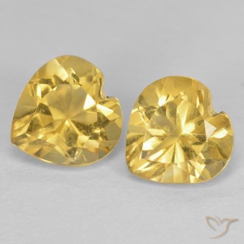 1.53 ctw Golden Citrine Gemstones, Citrine Gems in Heart Facet Shape for Sale.