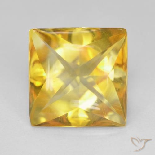 10.1 x 10.1mm Square Buff-top Golden Citrine from Brazil, Weight of 4.78ct, Natural untreated Gemstone in Transparent Clarity, 1pc Citrine - Color: Bright Gold, Mohs Hardness of 7 suitable for daily wear jewelry, November Birthstone, Photo A