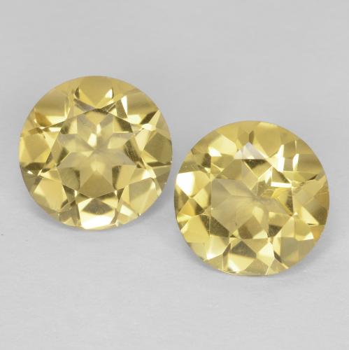 2 pezzi di citrini giallo Rotondo abbinato di dimensioni 7,1mm, peso 2,11 ct totali / media. 1,06 ct ciascuno, giallo in purezza VVS-VS, gemma naturale non trattati, durezza Mohs 7 adatto per gioielli da indossare ogni giorno , Pietra zodiacale Leone, Photo A