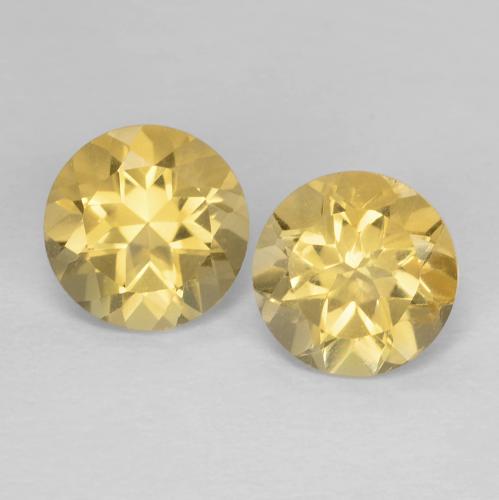 2 pezzi di citrini giallo Rotondo abbinato di dimensioni 7,1mm, peso 2,35 ct totali / media. 1,18 ct ciascuno, giallo in purezza VVS, gemma naturale non trattati, durezza Mohs 7 adatto per gioielli da indossare ogni giorno , Pietra del mercante, Photo A