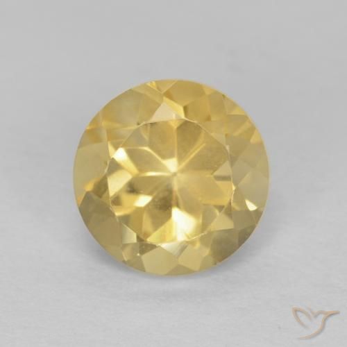 1.36 ct Yellow Citrine Gemstone, Citrine Gem in Round Facet Shape for Sale.