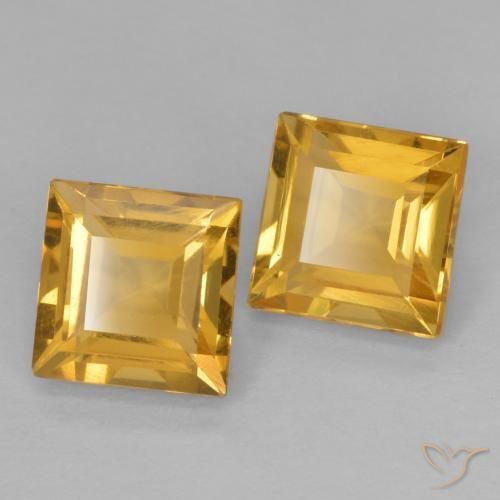 2.15 ctw Golden Citrine Stones, Natural Citrine in Square Facet Shape for Sale