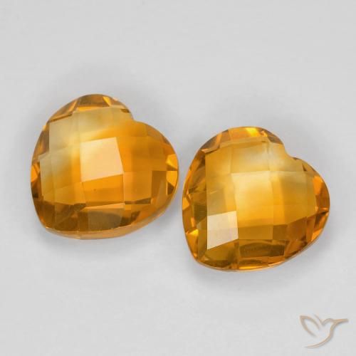 3.5 ct Yellow Citrine, 8.1 x 8.1 mm Heart Checkerboard From Brazil, Photo A