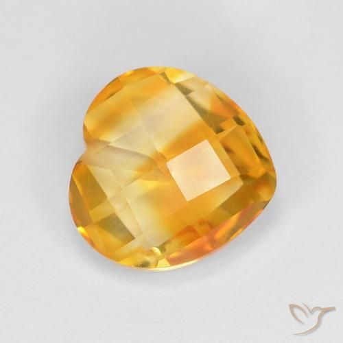 1.73 ct Golden Citrine Stone, Natural Citrine in Half-Drilled Heart Checkerboard Shape for Sale
