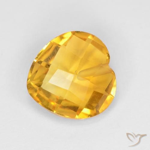 1.57 ct Golden Citrine Stone, Natural Citrine in Half-Drilled Heart Checkerboard Shape for Sale