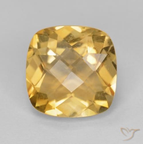 10.1 x 10.1mm Cushion Golden Citrine from Brazil, Weight of 4.11ct, Natural untreated Gemstone in VVS Clarity, 1pc Cushion Checkerboard (double Sided) Citrine - Color: Orange-gold, Mohs Hardness of 7 suitable for daily wear jewelry, Leo Zodiac Stone, Photo A