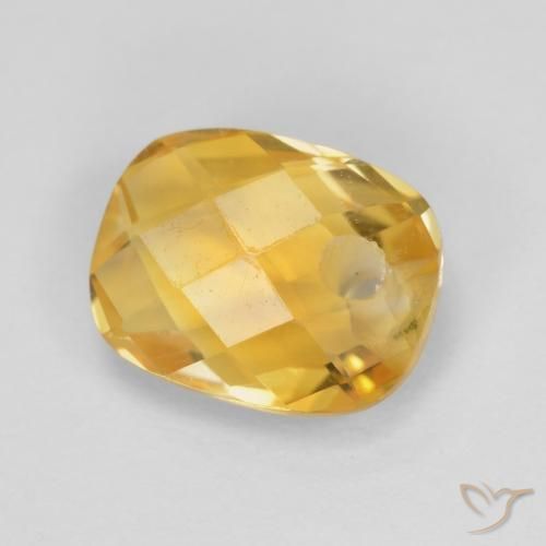 1.85 ct Golden Citrine Stone, Natural Citrine in Cushion Checkerboard (double sided) with Hole Shape for Sale