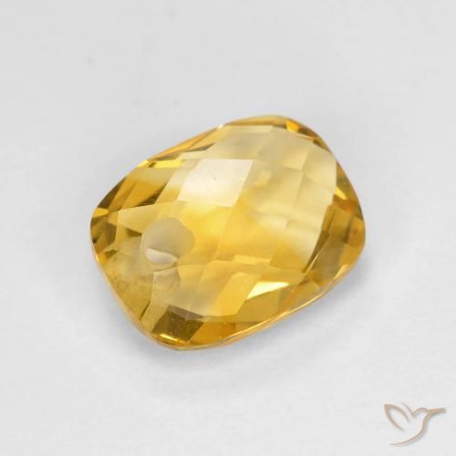 1.97 ct Golden Citrine Stone, Natural Citrine in Cushion Checkerboard (double sided) with Hole Shape for Sale