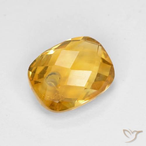 1.98 ct Golden Citrine Stone, Natural Citrine in Cushion Checkerboard (double sided) with Hole Shape for Sale