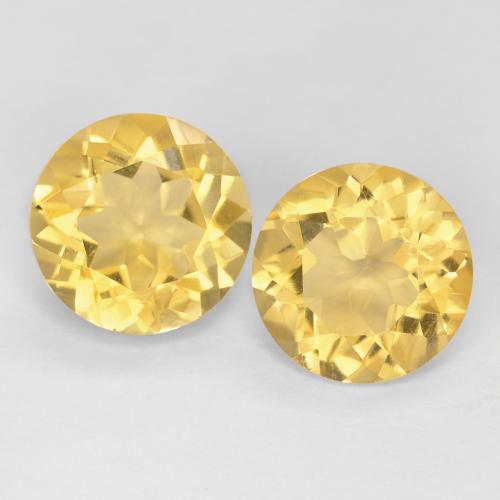 2 pezzi di citrini taglio rotondo abbinati di dimensioni 8,1mm, peso 3,28 ct totali / media. 1,64 ct ciascuno, Oro chiaro in purezza VVS, pietra preziosa naturale non trattati, durezza Mohs 7 adatto per gioielli da indossare ogni giorno, Sblocca Chakra del Plesso Solare, Photo A