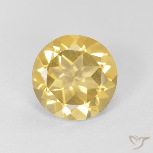 1.58 ct Yellow Citrine Gemstone, Citrine Gem in Round Facet Shape for Sale.