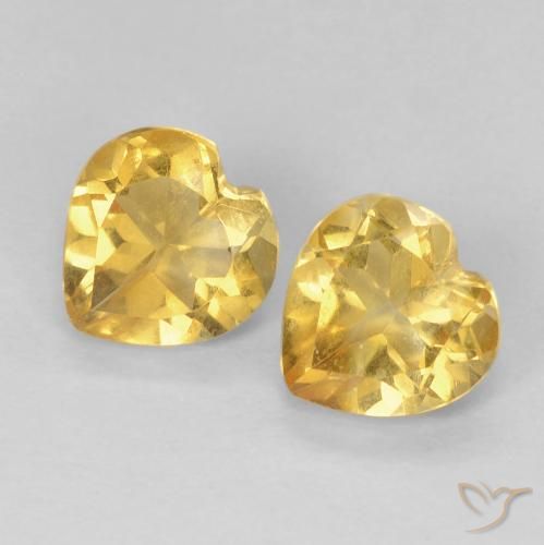 1.41 ctw Golden Citrine Gemstones, Citrine Gems in Heart Facet Shape for Sale.