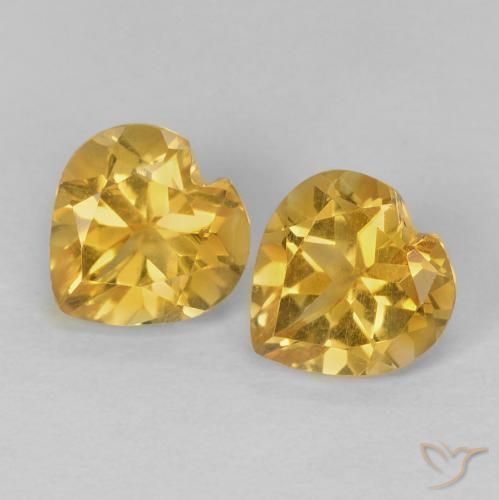 1.46 ctw Golden Citrine Gemstones, Citrine Gems in Heart Facet Shape for Sale.