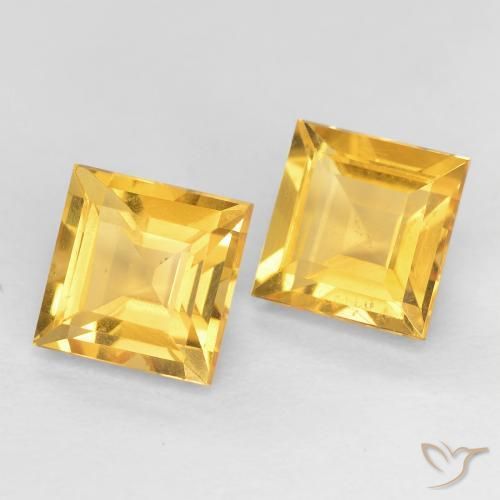 2.15 ctw Golden Citrine Stones, Natural Citrine in Square Facet Shape for Sale
