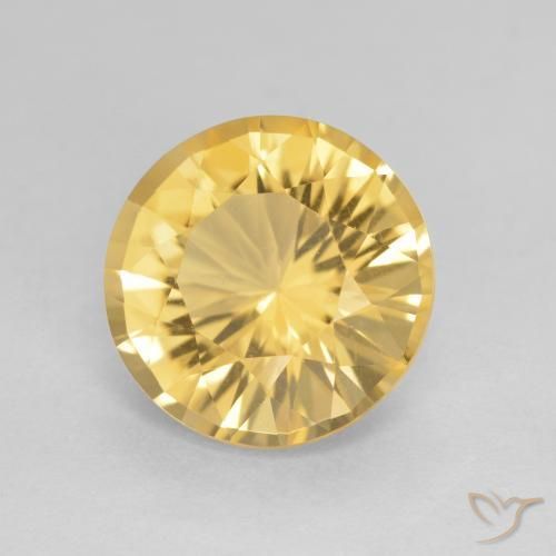 3.71 ct Golden Citrine Stone, Natural Citrine in Round Concave Cut Shape for Sale