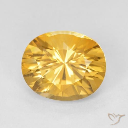 4.46 ct Golden Citrine Gemstone, Citrine Gem in Oval Concave Cut Shape for Sale.