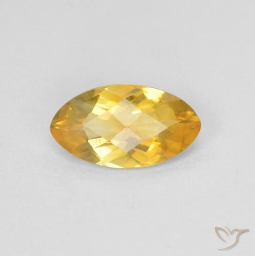 0.79 ct Golden Citrine Gemstone, Citrine Gem in Marquise Checkerboard Shape for Sale.