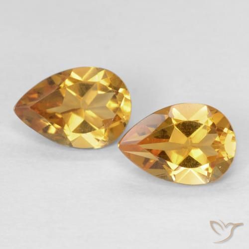 1.24 ctw Golden Citrine Gemstones, Citrine Gems in Pear Facet Shape for Sale.