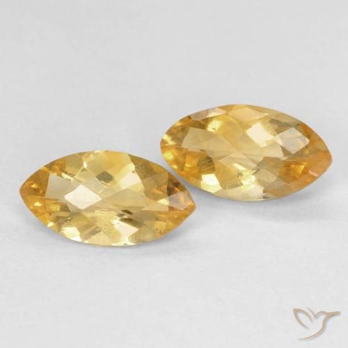 1.58 ctw Golden Citrine Stones, Natural Citrine in Marquise Checkerboard Shape for Sale