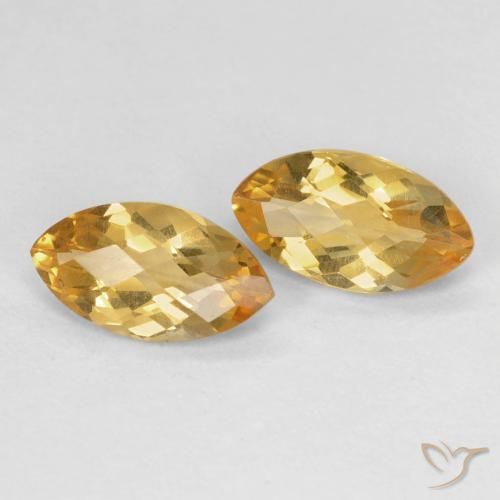 1.65 ctw Golden Citrine Stones, Natural Citrine in Marquise Checkerboard Shape for Sale