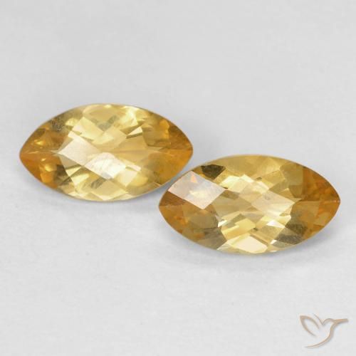 1.70 ctw Golden Citrine Gemstones, Citrine Gems in Marquise Checkerboard Shape for Sale.