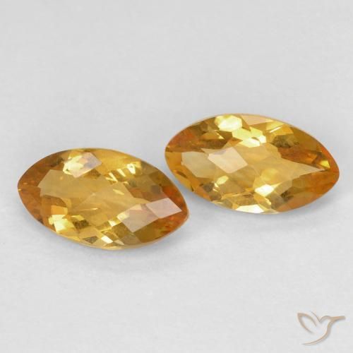 1.82 ctw Golden Citrine Stones, Natural Citrine in Marquise Checkerboard Shape for Sale
