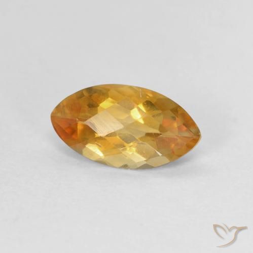 0.87 ct Golden Citrine Stone, Natural Citrine in Marquise Checkerboard Shape for Sale