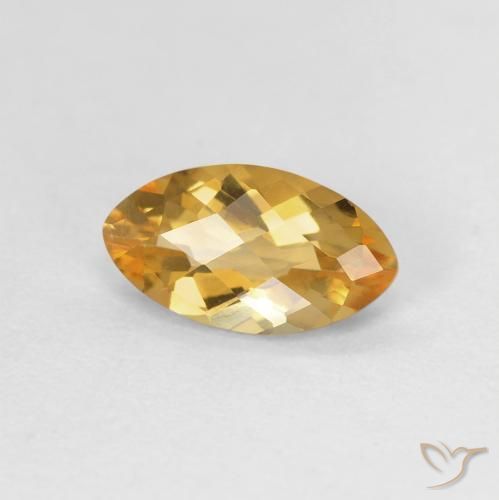 0.89 ct Golden Citrine Stone, Natural Citrine in Marquise Checkerboard Shape for Sale