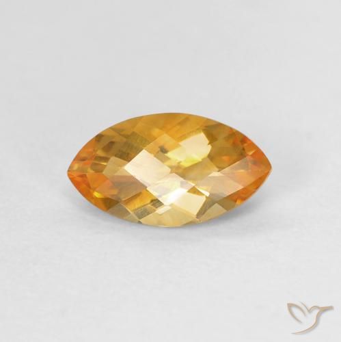 0.87 ct Golden Citrine Stone, Natural Citrine in Marquise Checkerboard Shape for Sale