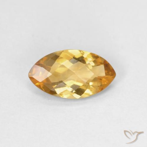 0.78 ct Golden Citrine Gemstone, Citrine Gem in Marquise Checkerboard Shape for Sale.