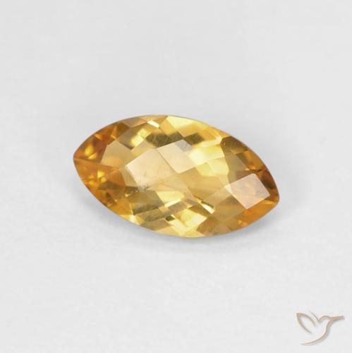 0.78 ct Golden Citrine Stone, Natural Citrine in Marquise Checkerboard Shape for Sale