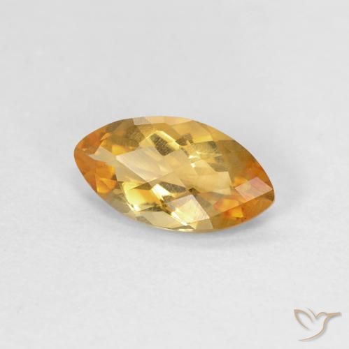 0.74 ct Golden Citrine Stone, Natural Citrine in Marquise Checkerboard Shape for Sale