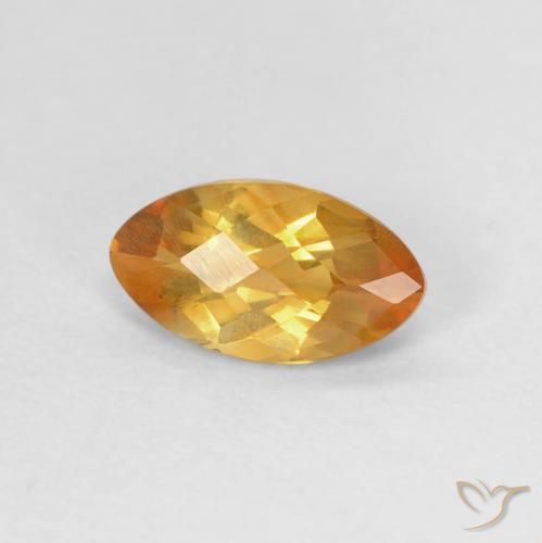 0.87 ct Golden Citrine Stone, Natural Citrine in Marquise Checkerboard Shape for Sale