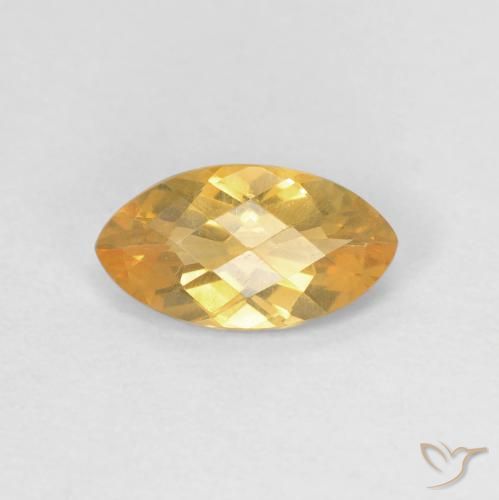 0.85 ct Golden Citrine Gemstone, Citrine Gem in Marquise Checkerboard Shape for Sale.