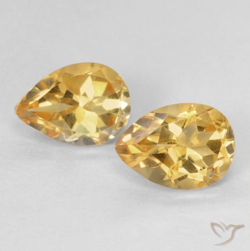 1.55 ctw Golden Citrine Gemstones, Citrine Gems in Pear Facet Shape for Sale.