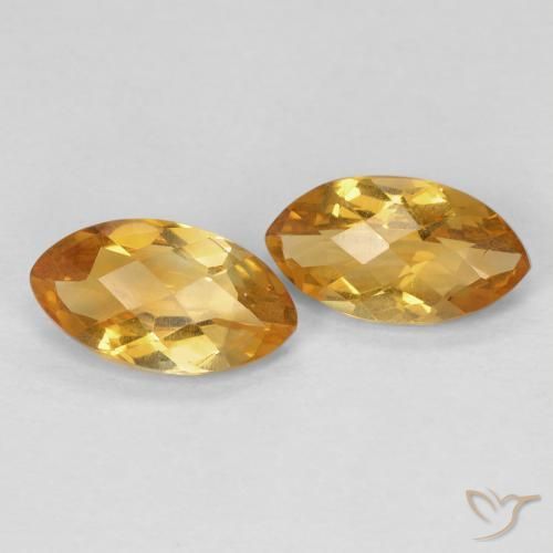 1.65 ctw Golden Citrine Stones, Natural Citrine in Marquise Checkerboard Shape for Sale