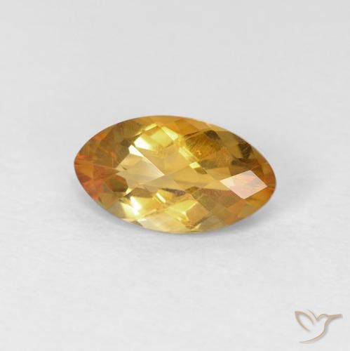 0.92 ct Golden Citrine Stone, Natural Citrine in Marquise Checkerboard Shape for Sale