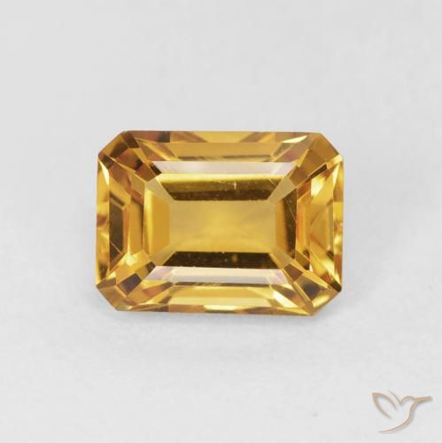 1.52ct Natural Medium Orange-Gold Citrine, Emerald Cut, VVS-VS