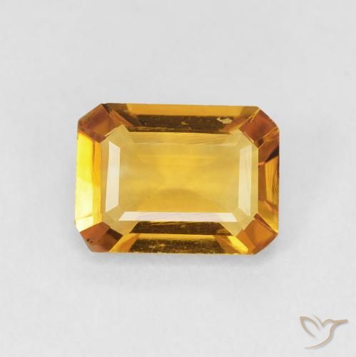 1.23ct Natural Medium Light Orange-Gold Citrine, Emerald Cut, VVS-VS