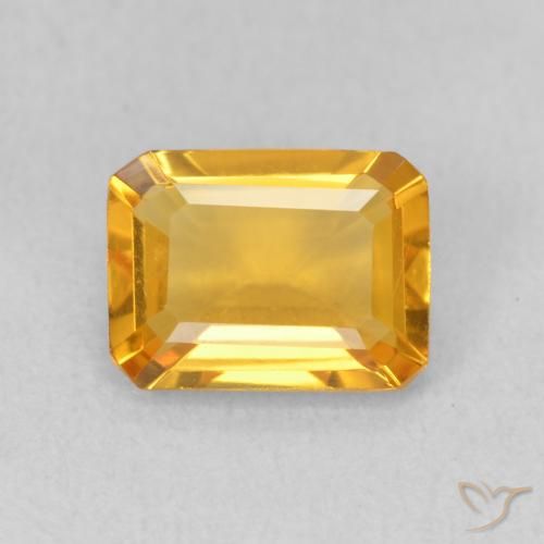 1.21ct Natural Medium Light Orange-Gold Citrine, Emerald Cut, VVS