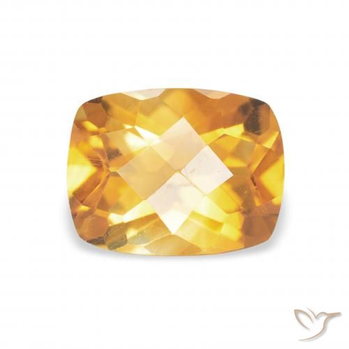 1.35 ct Golden Citrine Gemstone, Citrine Gem in Cushion Checkerboard Shape for Sale.