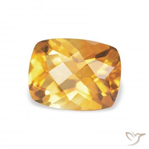 1.35 ct Golden Citrine Stone, Natural Citrine in Cushion Checkerboard Shape for Sale