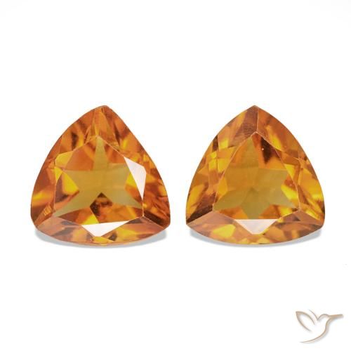0.88 ctw Orange Citrine Gemstones, Citrine Gems in Trillion Facet Shape for Sale.