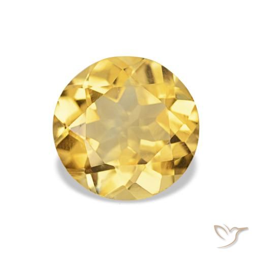 1.57 ct Yellow Citrine Gemstone, Citrine Gem in Round Facet Shape for Sale.