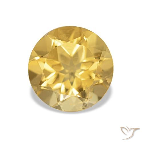 1.23 ct Yellow Citrine Gemstone, Citrine Gem in Round Facet Shape for Sale.