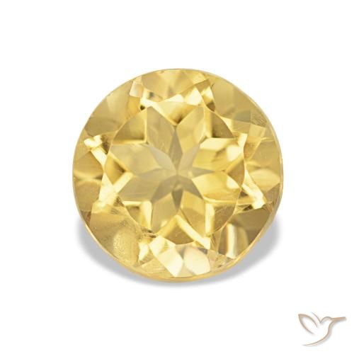 1.22 ct Yellow Citrine Gemstone, Citrine Gem in Round Facet Shape for Sale.