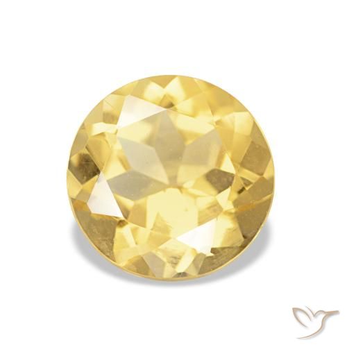 1.28 ct Yellow Citrine Gemstone, Citrine Gem in Round Facet Shape for Sale.