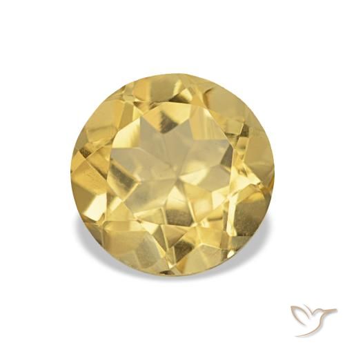 1.21 ct Yellow Citrine Gemstone, Citrine Gem in Round Facet Shape for Sale.