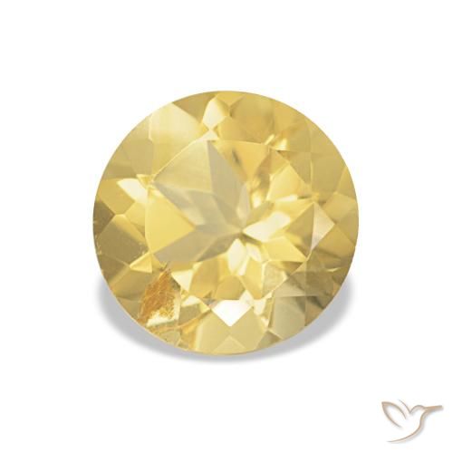 1.21 ct Yellow Citrine Gemstone, Citrine Gem in Round Facet Shape for Sale.