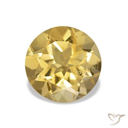 1.26 ct Yellow Citrine Gemstone, Citrine Gem in Round Facet Shape for Sale.